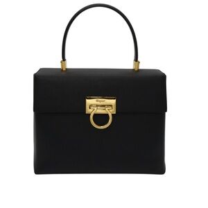 Salvatore Ferragamo Black and Gold Top Handle with Gancini Hardware Vintage
